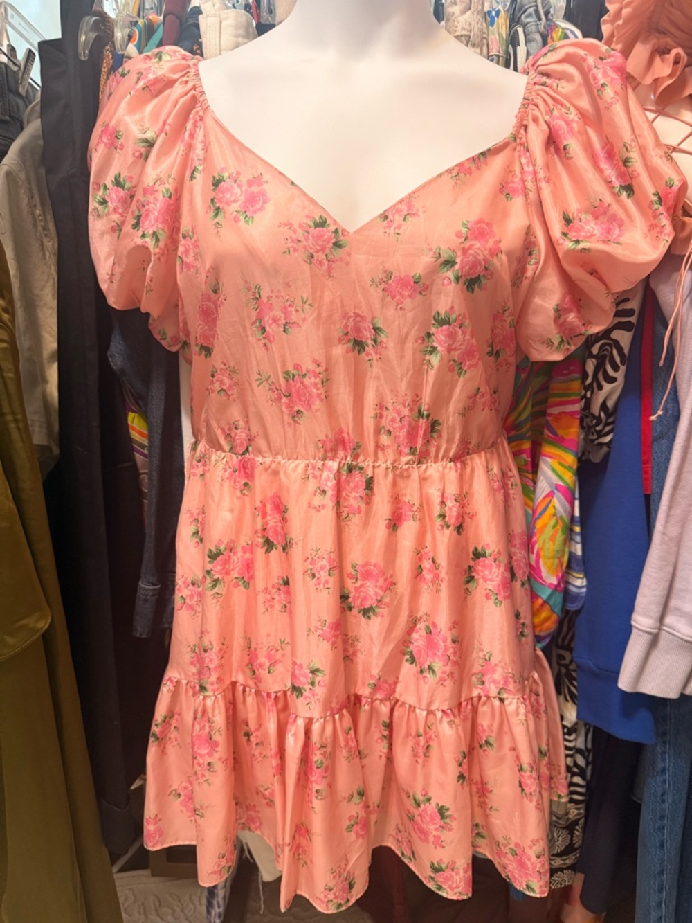 LoveShackFancy Peach Pink Floral Puff-Sleeve Dress 10 - Picture 3 of 8